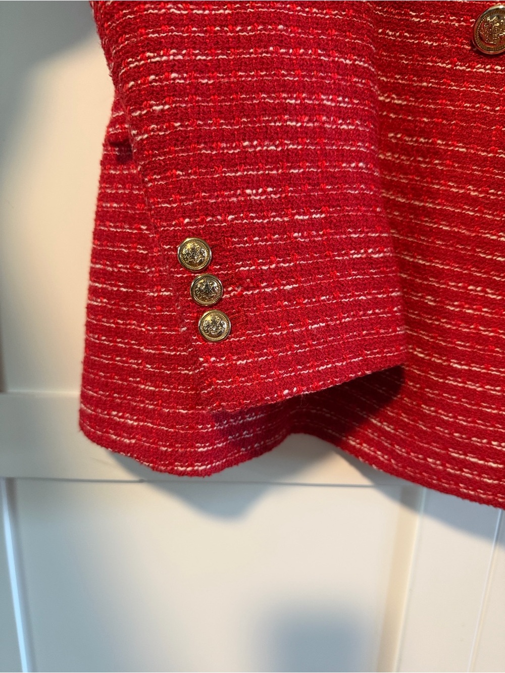 Zara Red Tweed Double-Breasted Blazer with Gold Buttons - Picture 8 of 16
